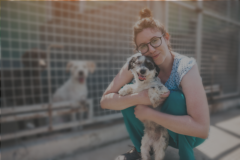 Woman with Dog at Non-Profit-Animal-Shelter