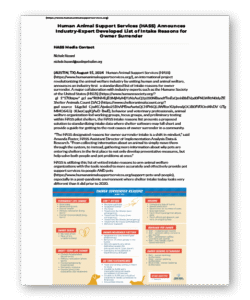 Human Animal Support Services (HASS) Announces Industry-Expert Developed List of Intake Reasons for Owner Surrender - Clinic Tool